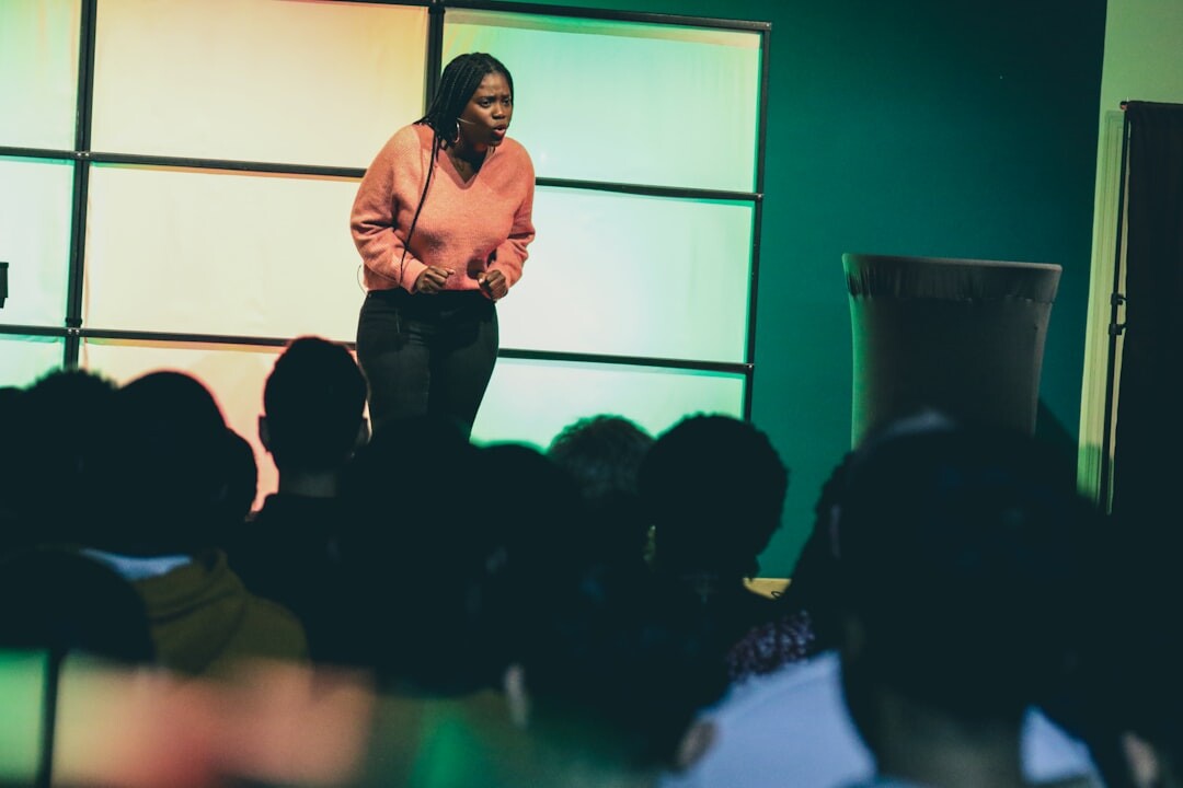 man practicing public speaking